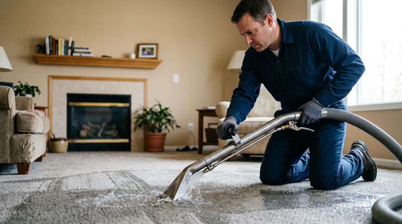 Water damage restoration technician working near Flensburg, MN